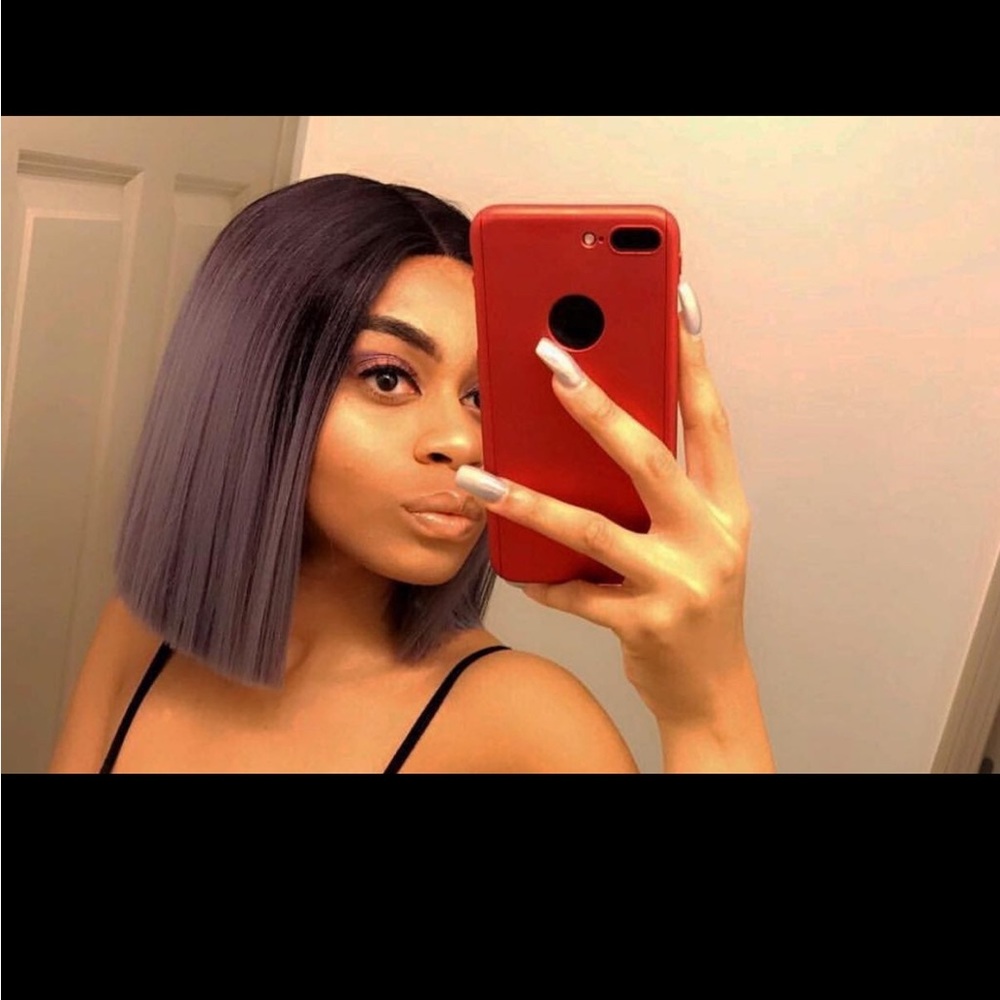 Purple clean cut Bob wig T part lace front bobbi boss
